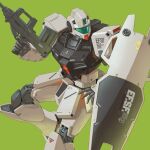  arm_shield assault_visor beam_rifle bmwsb0 commentary earth_federation_space_forces energy_gun finger_on_trigger gm_command green_assault_visor green_background gun gundam gundam_0080 highres holding holding_gun holding_weapon mecha mecha_focus mobile_suit no_humans robot science_fiction simple_background solo turning_head weapon 