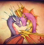  crooked_horn cynder dragon duo eye_contact female feral horn kitty_silence male membranous_wings ridged_horn smile smooth_horn spyro spyro_the_dragon traditional_media_(artwork) video_games wings 