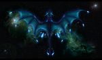  black_bars blue_skin curved_horn digital_media_(artwork) dragon feral horn kitty_silence membranous_wings nebula nude solo space spread_wings star watermark wings 