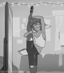  breasts brooke_(kahunakilolani) camel_toe clothing crop_top deer deer_ears embarrassed female flexible hair humanoid kahunakilolani mammal mirror monochrome nipple_slip shirt short_hair slim small_breasts solo splits spread_legs spreading standing tail text topwear yoga_shorts 