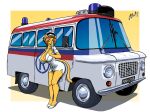 ambulance anthro bottomwear breasts brown_hair buckle car chisheq clothing domestic_cat ears_down eyebrows felid feline felis female fsc_nysa fur green_eyes hair hat headgear headwear hi_res mammal nurse nurse_clothing nurse_hat nurse_headwear nurse_uniform open_mouth pivoted_ears poland polish_people's_republic skirt smile smiling_at_viewer solo teeth teeth_showing tongue uniform vehicle wearing_hat yellow_body yellow_fur zofia_(chisheq)