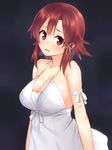  bare_shoulders breasts brown_eyes brown_hair cleavage collarbone dress hair_ornament highres izetta large_breasts looking_at_viewer mikazuchi_zeus parted_lips short_hair shuumatsu_no_izetta solo white_dress x_hair_ornament 