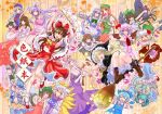 6+girls alternate_costume animal animal_ears animal_hat apron ascot autumn_leaves bat_wings bird_wings black_bow black_bowtie black_hairband black_skirt black_vest black_wings blonde_hair bloomers blue_dress blue_eyes blue_hair blue_kimono blue_socks blue_tabard blush boots bow bowtie braid breasts broom broom_riding brown_boots brown_eyes brown_hair carrot_necklace cat cat_ears cat_tail chen chest_eye cirno cleavage closed_mouth collared_shirt commentary_request cover cover_page crystal crystal_wings cup detached_sleeves detached_wings doujin_cover dress drill_hair drill_sidelocks feathered_wings fins flandre_scarlet floppy_ears flower flower_request folded_fan folding_fan four-finger_heart_hands fox_tail frilled_ascot frilled_bow frilled_hair_tubes frilled_kimono frilled_skirt frills gohei green_bow green_bowtie green_eyes green_hat green_skirt green_vest grey_bow grey_bowtie grey_hair grey_ribbon hair_bow hair_tubes hairband hakurei_reimu hand_fan hands_in_opposite_sleeves hat hat_ribbon hauchiwa head_fins heart heart_hands highres hitodama holding holding_animal holding_cat holding_fan holding_gohei holding_tray hong_meiling houraisan_kaguya ice ice_wings inaba_tewi iori_(akaringo) izayoi_sakuya japanese_clothes jewelry kaenbyou_rin kaenbyou_rin_(cat) kimono kirisame_marisa kitsune konpaku_youmu konpaku_youmu_(ghost) kyuubi lace-up_boots large_breasts leaf long_hair long_skirt maid maid_headdress maple_leaf mary_janes merfolk mermaid mob_cap monster_girl multicolored_wings multiple_girls multiple_tails neck_ribbon necklace necktie nekomata nurse_cap one_eye_closed one_side_up open_mouth orange_hair pants pendant pinafore_dress pink_bow pink_dress pink_eyes pink_flower pink_hair pink_hat pink_necktie pink_shirt pink_skirt puffy_short_sleeves puffy_sleeves purple_dress purple_eyes purple_hair rabbit_ears rabbit_girl red_bow red_dress red_eyes red_hat red_ribbon red_shoes red_skirt red_vest reisen_udongein_inaba reitaisai reiuji_utsuho remilia_scarlet ribbon ribbon-trimmed_sleeves ribbon_trim saigyouji_yuyuko saucer shameimaru_aya shirt shoes short_hair short_sleeves siblings side_braid sidelocks single_braid sisters skirt skirt_set sleeve_garter sleeveless sleeveless_dress sleeveless_shirt smile socks tabard tail tea teacup teapot third_eye tokin_hat touhou translation_request tray triangular_headpiece twin_braids two-tone_dress two_tails very_long_hair vest waist_apron wakasagihime white_bloomers white_bow white_bowtie white_hat white_pants white_shirt white_socks wings witch_hat yagokoro_eirin yakumo_ran yakumo_yukari yellow_ascot yellow_eyes 