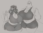  anthro avian beak big_breasts breasts canid canine canis claws clothed clothing domestic_dog duo female female_anthro finger_claws floppy_ears front_view hair hi_res huge_breasts jezzlen looking_aside looking_at_viewer mammal millie_(jezzlen) monochrome mouth_closed navel open_mouth open_smile overweight overweight_anthro overweight_female portrait short_hair simple_background simple_eyes sketch smile standing three-quarter_portrait tongue 