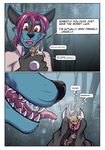  2016 anthro beherit black_fur black_nose blue_fur border brown_fur canine claws clothed clothing comic detailed_background dialogue digital_media_(artwork) english_text eyes_closed fangs forest fur group hair hi_res holding_character imminent_vore lagomorph larger_male lucario male mammal mask_(marking) micro multicolored_fur multiple_scenes nintendo nude open_mouth orange_eyes pink_hair pink_tongue pok&eacute;mon rabbit raised_eyebrow saliva scared shirt size_difference smaller_male speech_bubble squeezing teeth text tongue tongue_out tree two_tone_fur video_games vore white_border white_fur 