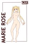  ass_visible_through_thighs barefoot blonde_hair blue_eyes breasts character_name dead_or_alive dead_or_alive_5 full_body looking_at_viewer marie_rose navel nipples nude parted_lips pussy small_breasts solo stomach twintails watermark web_address x-teal2 