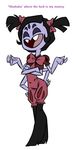  2015 arachnid arthropod black_eyes black_hair clothed clothing dress fangs female hair hair_bow hair_ribbon heartlessspade leggings legwear looking_at_viewer muffet multi_eye pigtails red_dress ribbons short_hair six_arms solo spider undertale video_games 