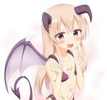  bare_arms bare_shoulders bat_wings blonde_hair commentary_request demon_girl flat_chest horns long_hair looking_at_viewer nedia_(nedia_region) open_mouth original pink_eyes pubic_tattoo simple_background solo succubus tail tattoo upper_body white_background wings 