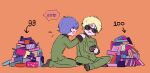  >_< 2boys blonde_hair blue_hair box char_aznable clothes_grab collar_grab commentary_request garma_zabi gift green_jacket green_pants gundam highres jacket long_sleeves male_focus military_uniform mobile_suit_gundam multiple_boys neckwear_grab open_mouth pants pout short_hair simple_background sunglasses tira_zhang tug zeon 
