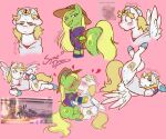  2026 absurd_res annoyed blonde_hair blush clothing duo equid equine fur gold_(metal) gold_tooth green_body green_fur grin gyro_zeppeli hair hasbro headgear headwear hi_res horse human humor johnny_joestar jojo's_bizarre_adventure kissing looking_at_viewer looking_back looking_back_at_viewer male mammal meme my_little_pony pink_background ponification pony serious simple_background smile spanish_description steel_ball_run syniedraw white_body white_fur wings 