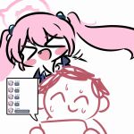  >_< 1boy 1girl :d animated animated_gif blue_archive blush_stickers character_name chibi chibi_only collared_shirt commentary doodle_sensei_(blue_archive) fang hair_between_eyes halo happy koyuki_(blue_archive) long_hair looping_animation motion_lines open_mouth pink_hair pink_halo sensei_(blue_archive) shirt sidelocks simple_background smile sweatdrop text_messaging thick_eyebrows twintails upper_body white_background white_shirt xd zzul0714 