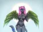  anthro areola breasts feathered_wings feathers feline female looking_at_viewer mammal nipples nude pussy siraviena solo wide_hips wings 