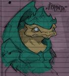  2016 alien blue_eyes brown_body colored digital_drawing_(artwork) digital_media_(artwork) fan_character feranta front_view krogan male mass_effect not_furry purple_background rhuc shaded signature simple_background solo standing toony video_games 