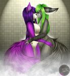  anthro big_breasts breasts canine duo eyes_closed featureless_breasts featureless_crotch female female/female fox kissing mammal nude running_makeup shower standing wet wide_hips xxmteexx 