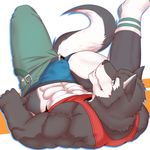  abs anthro canine clothed clothing colored hati_noji_8 male mammal muscular open_pants pants_down partially_clothed pecs simple_background solo underwear undressing white_background 