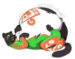  2018 anthro belly big_belly black_body black_fur bloated boot_(artist) clothing digestion_noises felid feline female fur furry_tail green_clothing green_eyes green_outfit hi_res huge_belly logo mammal paws pink_snout racing_suit savannah_(boot) smile solo tail thin_tail tongue tongue_out torn_clothing vore wardrobe_malfunction werecat werecreature werefelid werefeline 