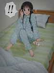  akiyama_mio artist_request barefoot bed blush feet indoors k-on! pajamas peeing peeing_self shocked sweat tagme 