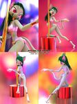  3d_(artwork) anklet anthro bbmbbf bra bracelet breasts cat clothed clothing digital_media_(artwork) digitigrade dreamkeepers feline female fur green_fur green_hair hair jewelry lilith_calah looking_back mammal midriff nipple_bulge panties pink_nose pole solo underwear 