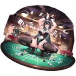  1girl ace_(playing_card) ace_of_clubs ace_of_diamonds animal_ear_hairband animal_ears armlet arms_up artist_request baccarat_table bar_(place) black_armlet black_hair black_leotard black_shoes black_thighhighs bow bowtie breasts card chipy cleavage clothing_cutout club_(shape) cocktail cocktail_glass collar cup detached_collar diamond_(shape) drink drinking_glass eight_of_spades fake_animal_ears game_asset glass green_bow green_eyes hair_between_eyes hairband high_heels highres holding holding_cup indoors jack_(playing_card) jack_of_hearts jack_of_spades jewelry king_(playing_card) king_of_hearts_(playing_card) large_breasts leotard long_hair looking_at_viewer mochizuki_himiya mochizuki_himiya_(moonlight_fizz) navel navel_cutout non-web_source official_alternate_costume on_table playboy_bunny playing_card poker_chip poker_fate queen_(playing_card) queen_of_clubs rabbit_ear_hairband rabbit_ears rabbit_pose self-datamine shoes side-tie_leotard sideboob solo_focus spade_(shape) spade_brooch spade_cutout squatting sunglasses table thighhighs three_of_spades two_of_hearts very_long_hair white_collar white_wrist_cuffs wrist_cuffs 