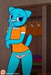  anthro bite biting_finger blue_fur breasts cartoon_network cat clothed clothing dress feline female finger_in_mouth fur furboz looking_over mammal mature_female mother naughty nicole_watterson panties parent red_nose solo tattoo the_amazing_world_of_gumball underwear whiskers 