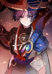 1boy anemo_symbol_(genshin_impact) aqua_gem arms_at_sides belt black_belt black_bodysuit black_hat black_kimono black_shorts black_sleeves blue_cape blue_hat blue_jingasa blue_sleeves blunt_ends bodysuit cape cinders closed_mouth commentary_request covered_collarbone dual_persona furisode gem genshin_impact gold gold_trim hat japanese_clothes jingasa juban kimono kinatsu_k layered_sleeves looking_at_viewer male_focus mandarin_collar mitsudomoe_(shape) o-ring open_clothes open_kimono purple_eyes purple_hair purple_rope purple_sash red_background red_hat red_kimono red_sash red_sleeves rope sash scaramouche_(genshin_impact) short_sleeves shorts side_cape solo split_mouth split_screen straight-on tomoe_(symbol) tsurime upper_body veil wanderer_(genshin_impact) white_kimono white_sleeves white_veil wispy_bangs 