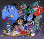  6+boys 6+girls abu_(aladdin) aladdin_(disney) aladdin_(magi) aladdin_(movie) altair_ibn_la-ahad animal_crossing ankha_(animal_crossing) arabian_clothes asha_(monster_world) assassin's_creed_(series) blue_carpet blue_skin chris-thekid colored_skin crossover cuphead_(game) danny_phantom desiree_(danny_phantom) disney djimmi_the_great english_commentary genie genie_(aladdin) gerudo_set_(zelda) green_skin highres hoopa jasmine_(disney) link magi_the_labyrinth_of_magic magic_carpet monkey monster_world monster_world_iv multiple_boys multiple_girls night norm_the_genie pokemon pokemon_(creature) red_skin shantae shantae_(series) sky the_fairly_oddparents the_legend_of_zelda trait_connection trap 