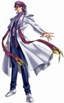  1boy banpresto coat full_body male_focus necklace official_art purple_hair purple_shirt scarf shuu_shirakawa simple_background solo standing super_robot_wars super_robot_wars_the_lord_of_elemental turtleneck white_jacket white_shoes 