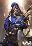  alternate_costume ana_(overwatch) armor artist_name bandages beret black_gloves black_hair blue_coat blue_hat blue_jacket bodysuit braid brown_eyes captain_amari character_name coat comparison copyright_name cowboy_shot dark_skin emblem eye_of_horus facial_mark facial_tattoo gauntlets gloves gun hat hich hichi highres hijab holding holding_gun holding_weapon jacket long_hair looking_at_viewer military military_hat military_uniform mole mole_under_eye old_woman open_clothes open_coat overcoat overwatch parted_lips power_armor power_suit revision rifle scope signature sniper_rifle solo split_image split_theme tattoo uniform weapon white_hair younger 