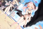  1other 4girls :d ^_^ ahoge azusa_(blue_archive) azusa_(swimsuit)_(blue_archive) bare_shoulders beach bikini black_bow black_choker black_wings blue_archive blue_sky blush bow breasts brown_hair choker cleavage closed_eyes cloud collarbone commentary day dutch_angle embarrassed eyewear_on_head fang feathered_wings floating_hair floral_print floral_print_bikini foot_out_of_frame foreshortening frilled_bikini frills hair_bow halo hanako_(blue_archive) hanako_(swimsuit)_(blue_archive) head_wings hifumi_(blue_archive) hifumi_(swimsuit)_(blue_archive) holding holding_hose holding_weapon hose incoming_attack jitome kedge koharu_(blue_archive) koharu_(swimsuit)_(blue_archive) large_breasts leaning_forward long_hair looking_at_viewer low_twintails low_wings make-up_work_club_(blue_archive) motion_blur multiple_girls navel off-shoulder_bikini off_shoulder official_alternate_costume official_alternate_hairstyle one_side_up open_mouth outdoors pink_bow pink_eyes pink_hair pink_halo pov pov_hands print_bikini red_halo round_eyewear ruffle_bikini sandals skin_fang sky small_breasts smile squatting standing starfish stomach strapless strapless_bikini sunglasses swimsuit tearing_up thighs tsurime twintails very_long_hair water weapon white_bikini white_hair white_sandals white_wings winged_halo wings yellow_eyes yellow_halo 