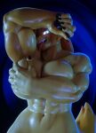  2026 abs absurd_res anthro arm_over_breasts biceps big_breasts bird_dog blonde_hair blue_eyes bodily_fluids breast_grab breast_squish breasts canid canine canis claws covering covering_breasts dog_knight_rpg domestic_dog fangs female finger_claws fur glowing glowing_eyes golden_retriever hair hand_on_breast hand_pawpads hi_res huge_breasts hunting_dog jeane_(ceehaz) looking_at_viewer mammal muscular muscular_anthro muscular_arms muscular_female one_eye_obstructed retriever solo squish sweat tan_body tan_fur teeth tongue tongue_out vlatt23_pose vllrukkin 