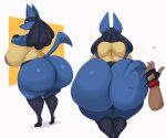  absurd_res anthro big_breasts big_butt blue_body breasts butt butt_slap coffee_demon female generation_4_pokemon hi_res huge_butt lucario nintendo pokemon pokemon_(species) rear_view red_eyes slap spanked_butt spanking 