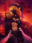  5_fingers anthro blonde_hair breasts clothed clothing detailed_background female food fruit hair mammal midriff navel orange_eyes pumpkin solo standing tofu93 wide_hips 