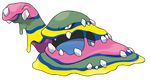  alolan_muk blue_eyes commentary full_body highres muk no_humans official_art open_mouth pokemon pokemon_(creature) solo transparent_background 