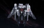 absurdres ammunition_belt cqcnorthfish highres mecha mecha_focus mechanical_arms missile_pod no_humans original robot science_fiction shield_module space star_(sky) thrusters 