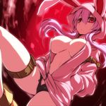  animal_hood ass_visible_through_thighs breasts bunny_hood carro_(watarui) center_opening closed_mouth commentary_request covered_nipples dutch_angle expressionless hands_in_pockets hood hoodie large_breasts looking_at_viewer md5_mismatch midriff no_bra original pink purple_hair red_eyes short_shorts shorts sidelocks solo stomach thigh_strap watarui 