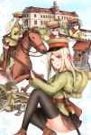  6+girls artillery backpack bag bayonet blonde_hair boots brown_hair cannon gun hat highres horse howitzer knife long_hair military military_hat military_uniform multiple_girls original rifle rope shimenawa short_hair shrine skirt stone_lantern syotastar thighhighs twintails uniform weapon 