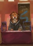  artist cave_lion clothed_feral convention english_text feline firefeathers front_view lion mammal signature sitting sketch text tired tsavo whiskers 