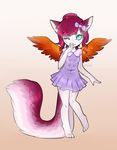 animal_humanoid cat_humanoid chibi clothed clothing feathered_wings feathers feline female humanoid looking_at_viewer mammal siraviena smile solo standing wings 