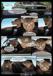  2016 anthro blue_eyes brown_fur brown_hair brown_nose canine car chimera clothed clothing comic driving duo ear_piercing eyes_closed facial_piercing fangs fossa fur hair hybrid javier jewelry lagomorph male mammal nose_piercing nose_ring open_mouth piercing pink_nose rabbit sayuncle shame sitting smile text tongue vehicle 