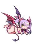  1girl bare_legs bare_shoulders bat_wings bikini breasts bridal_gauntlets chibi demon_girl fangs female horns kometsubu legs lilim_(taimanin_asagi_battle_arena) lilith-soft long_hair looking_at_viewer solo succubus tail taimanin_(series) taimanin_asagi taimanin_asagi_battle_arena thong twintails underwear wings wink 