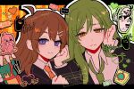  ! !! ... 1boy 1girl ahoge beer_can blue_eyes blue_jacket brown_hair can candy_wrapper character_name closed_mouth collared_shirt commentary complementary_colors double-parted_bangs drawn_wings drink_can english_commentary enkephalin_(project_moon) green_background green_hair green_necktie green_outline grid_background hand_on_own_cheek hand_on_own_face hand_up hashtag head_rest heart highres hod_(project_moon) jacket letterboxed lobotomy_corporation long_hair long_sleeves looking_at_viewer melting_love necktie netzach_(project_moon) orange_background orange_necktie orange_outline outline pixel_heart project_moon shirt side-by-side slit_pupils smile sparkle speech_bubble suit_jacket syringe the_silent_orchestra twitter_username two-tone_background watermark white_shirt yuhan_company12 