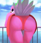  2016 anthro avian beak bird butt clara clothed clothing feathers hi_res looking_at_viewer panties solo thousandfoldfeathers underwear upskirt 