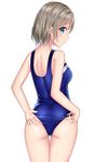  :o absurdres adjusting_clothes adjusting_swimsuit bare_arms bare_shoulders blue_eyes blue_swimsuit blush breasts brown_hair competition_swimsuit cowboy_shot highres looking_back love_live! love_live!_sunshine!! mizukoshi_(marumi) one-piece_swimsuit parted_lips profile shiny shiny_skin short_hair simple_background skin_tight small_breasts solo standing swimsuit thigh_gap thighs watanabe_you white_background 