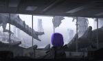  1girl absurdres assault_rifle bug centipede cityscape cqcnorthfish dragon fog gun highres m16 m16a4 monster office original purple_hair rifle ruins scope sniper_rifle tactical_clothes weapon 