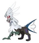  chimera claws commentary fangs fins full_body fur gen_7_pokemon grey_eyes highres hybrid no_humans official_art pokemon pokemon_(creature) silvally solo transparent_background white_fur 