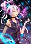  asymmetrical_sleeves bandages collar collarbone fishnets flower_(vocaloid) hair_between_eyes hair_ornament long_hair ok-ray open_mouth pink_hair purple_eyes solo vocaloid 