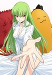  arm_at_side arm_support bangs bare_legs beckoning bed_sheet breasts c.c. cheese-kun cleavage code_geass collared_shirt dress_shirt fingernails frilled_pillow frills green_hair hair_between_eyes highres lips long_fingernails long_hair long_sleeves looking_at_viewer md5_mismatch medium_breasts naked_shirt no_pants on_bed outstretched_arm palms parted_lips pillow polka_dot polka_dot_background puma_(hyuma1219) shirt sitting smile solo stuffed_toy white_shirt yellow_eyes 