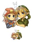  1girl blonde_hair blue_eyes blush chibi closed_eyes fairy hat link navi open_mouth pointy_ears princess_zelda short_hair smile the_legend_of_zelda the_legend_of_zelda:_ocarina_of_time tokuura young_link young_zelda younger 