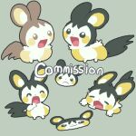  :< :d alternate_color animal_focus black_eyes black_fur bright_pupils brown_fur chibi chibi_inset commission emolga flying_squirrel full_body grey_background joo_gumoon looking_at_another looking_at_viewer multiple_views no_humans open_mouth pokemon pokemon_(creature) pokemon_focus shiny_and_normal shiny_pokemon simple_background smile squirrel standing white_fur white_pupils 