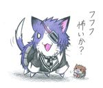  cat colored_pencil_(medium) dainamitee eyepatch guinea_pig inazuma_(kantai_collection) kantai_collection plasma-chan_(kantai_collection) tenryuu_(kantai_collection) traditional_media translated 